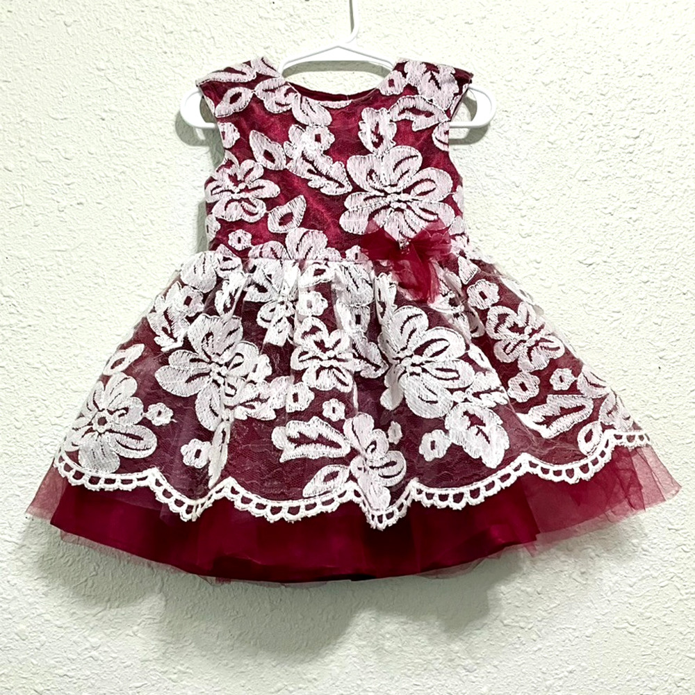 Nannette Baby Girls 18M Burgundy White Floral Lace Tulle Party Princess Dress